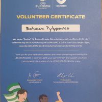 Bohdans Volunteer Certificate